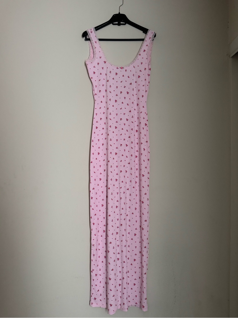 NWT SKIMS SOFT LOUNGE LACE SCOOP NECK DRESS | ROSE PRINT